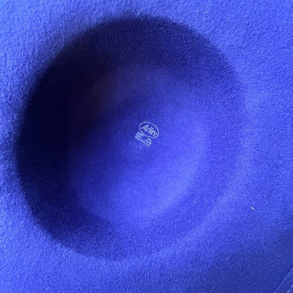 Vintage 1960s Navy Wool Wide Brim Hat with Ribbon & Gold Stud Trim Elegant - Picture 9 of 9